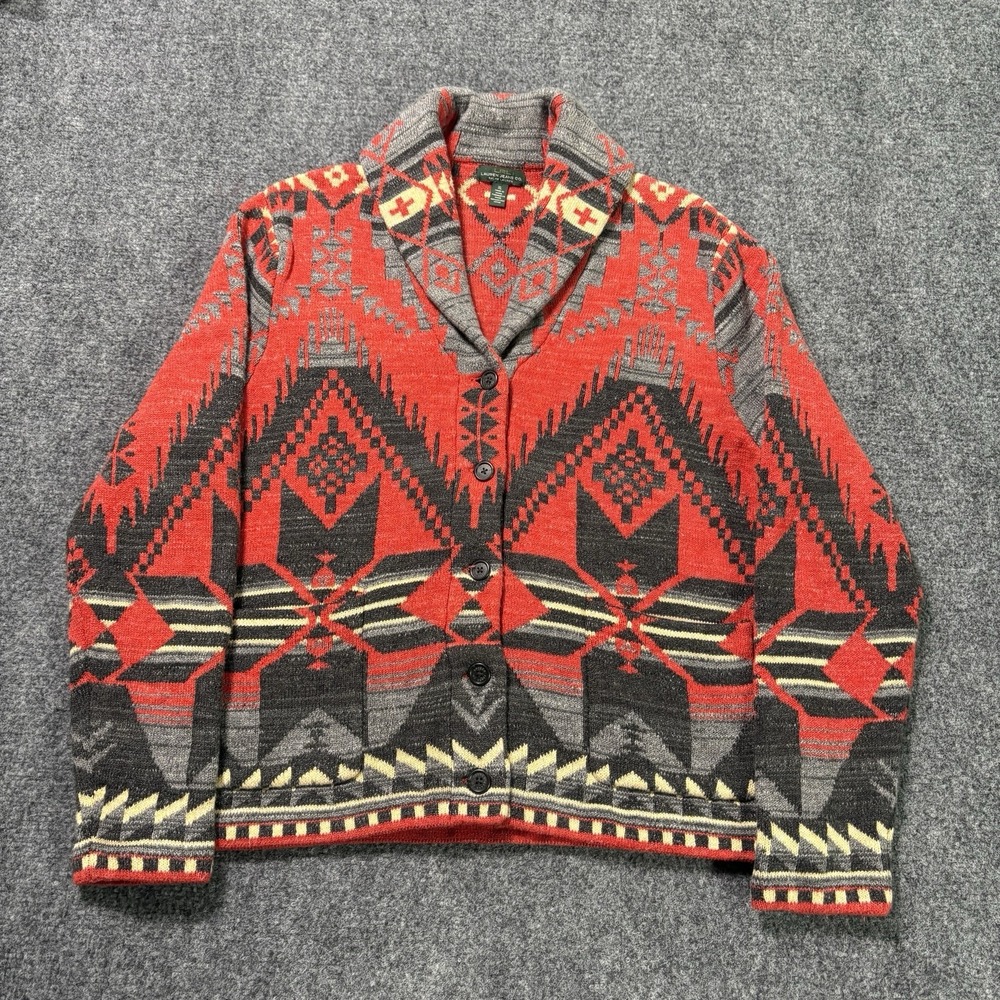 Lauren Ralph Lauren Aztec Southwest Shawl Collar Cardigan Women's XL Red Navajo